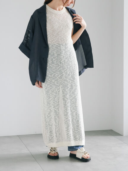 メッシュニットワンピース《2025summer catalog item》（オフホワイト/ブラック）｜Te chichi（テチチ）通販