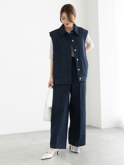 デニムライクワイドパンツ（セットアップ可）《2025summer catalog item》（ネイビー）｜Te chichi（テチチ）通販
