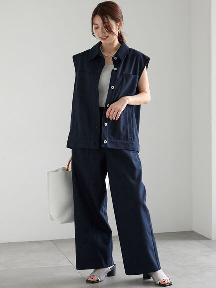 デニムライクワイドパンツ（セットアップ可）《2025summer catalog item》（ネイビー）｜Te chichi（テチチ）通販