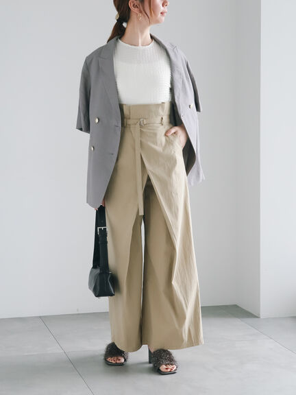 ハイウエストワイドチノパンツ《2025summer catalog item》（ベージュ/ブルー）｜Te chichi（テチチ）通販