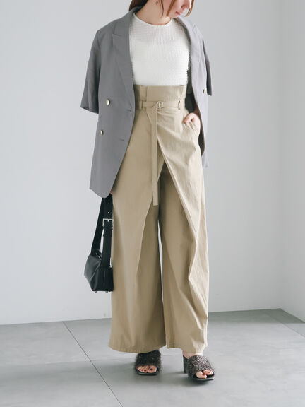 ハイウエストワイドチノパンツ《2025summer catalog item》（ベージュ/ブルー）｜Te chichi（テチチ）通販