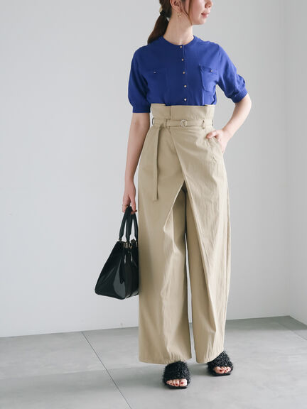 ハイウエストワイドチノパンツ《2025summer catalog item》（ベージュ/ブルー）｜Te chichi（テチチ）通販