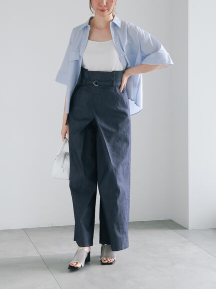 ハイウエストワイドチノパンツ《2025summer catalog item》（ベージュ/ブルー）｜Te chichi（テチチ）通販