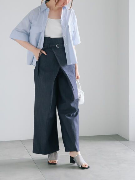 ハイウエストワイドチノパンツ《2025summer catalog item》（ベージュ/ブルー）｜Te chichi（テチチ）通販