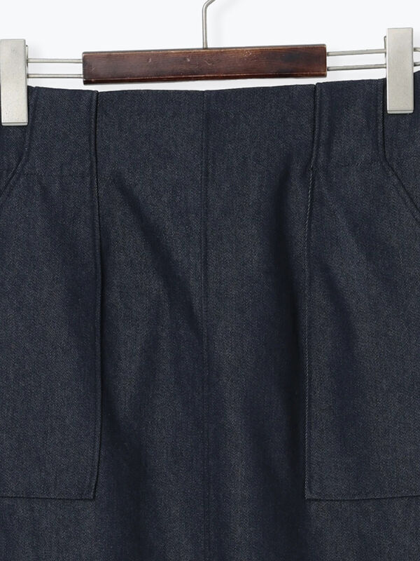 セール】 デニムライクナロースカート（セットアップ可）（ネイビー