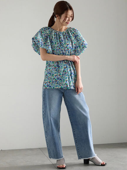 【LIBERTY】バルーンスリーブブラウス《2025summer catalog item》（ベージュ/グリーン）｜Te chichi（テチチ）通販