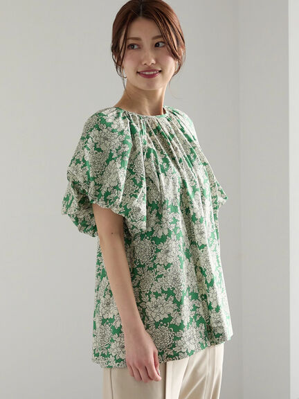【LIBERTY】バルーンスリーブブラウス《2025summer catalog item》（ベージュ/グリーン）｜Te chichi（テチチ）通販
