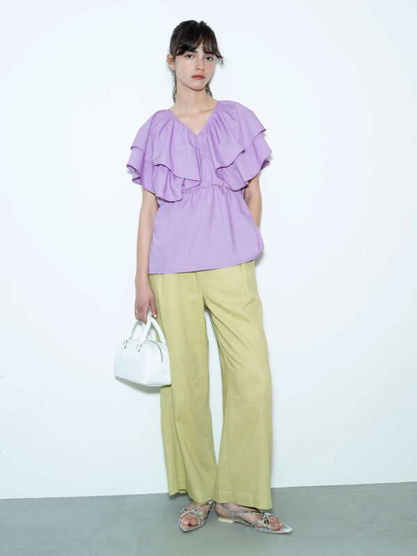 レーヨンリネンワイドパンツ《2025summer catalog item》（オフホワイト/ピンク/グリーン/ネイビー）｜Te chichi（テチチ）通販