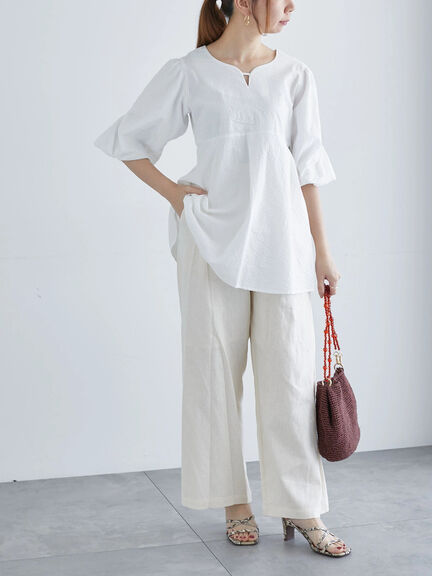 レーヨンリネンワイドパンツ《2025summer catalog item》（オフホワイト/ピンク/グリーン/ネイビー）｜Te chichi（テチチ）通販