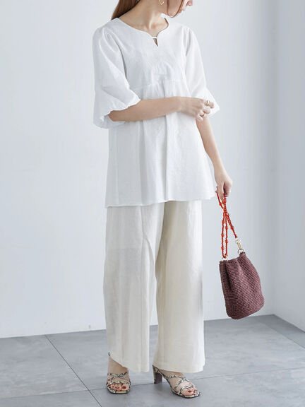 レーヨンリネンワイドパンツ《2025summer catalog item》（オフホワイト/ピンク/グリーン/ネイビー）｜Te chichi（テチチ）通販
