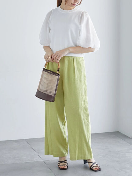 レーヨンリネンワイドパンツ《2025summer catalog item》（オフホワイト/ピンク/グリーン/ネイビー）｜Te chichi（テチチ）通販