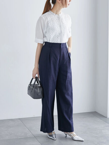 レーヨンリネンワイドパンツ《2025summer catalog item》（オフホワイト/ピンク/グリーン/ネイビー）｜Te chichi（テチチ）通販