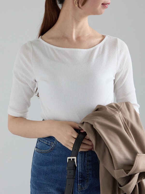 シアーリブボートネックプルオーバー《2025summer catalog item》（オフホワイト）｜Te chichi（テチチ）通販