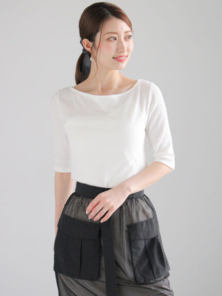 シアーリブボートネックプルオーバー《2025summer catalog item》（オフホワイト/ブラック/カーキ）｜Te chichi（テチチ）通販