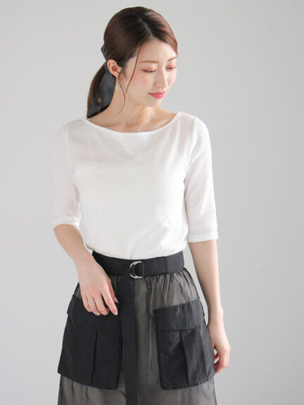 シアーリブボートネックプルオーバー《2025summer catalog item》（オフホワイト/ブラック/カーキ）｜Te chichi（テチチ）通販