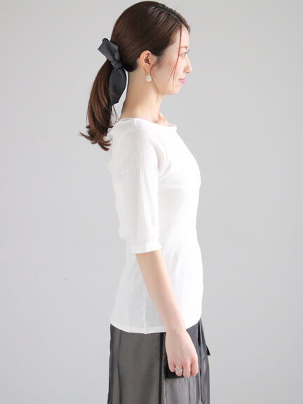 シアーリブボートネックプルオーバー《2025summer catalog item》（オフホワイト/ブラック/カーキ）｜Te chichi（テチチ）通販