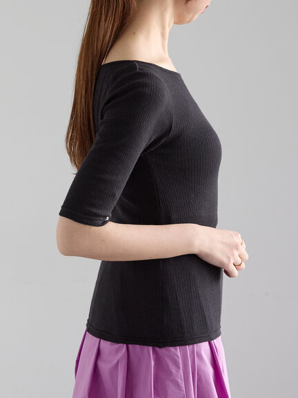 シアーリブボートネックプルオーバー《2025summer catalog item》（オフホワイト/ブラック/カーキ）｜Te chichi（テチチ）通販