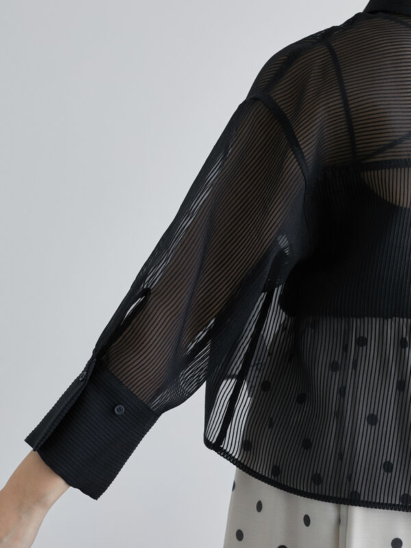 セール】 シアーコードストライプシャツジャケット（オフホワイト