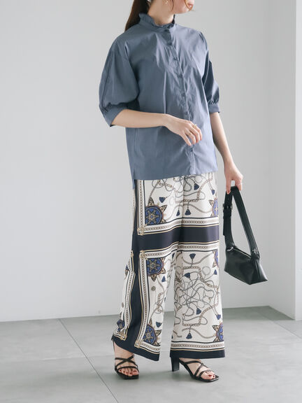 【松井愛莉着用】スカーフプリントパンツ（セットアップ可）《2025summer catalog item》（サックスブルー/ネイビー）｜Te chichi（テチチ）通販