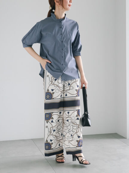 【松井愛莉着用】スカーフプリントパンツ（セットアップ可）《2025summer catalog item》（サックスブルー/ネイビー）｜Te chichi（テチチ）通販