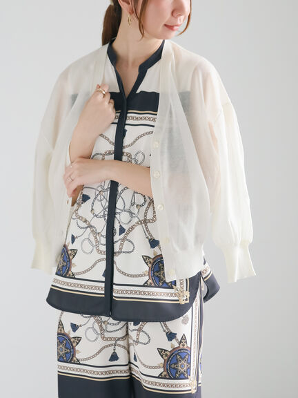 【松井愛莉着用】スカーフプリントブラウス（セットアップ可）《2025summer catalog item》（サックスブルー/ネイビー）｜Te chichi（テチチ）通販