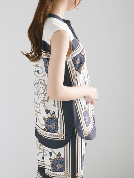 【松井愛莉着用】スカーフプリントブラウス（セットアップ可）《2025summer catalog item》（サックスブルー/ネイビー）｜Te chichi（テチチ）通販