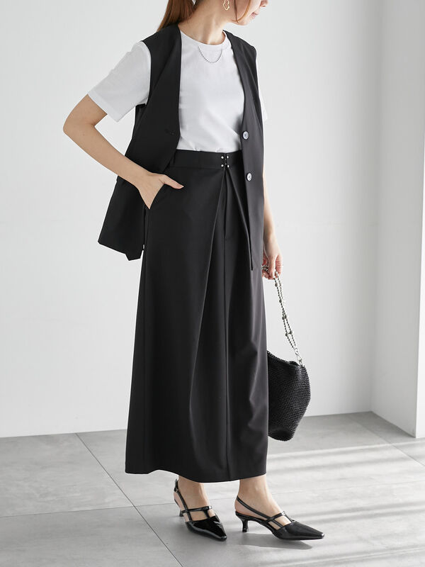 セール】 麻調フロントホックタックナロースカート（セットアップ可