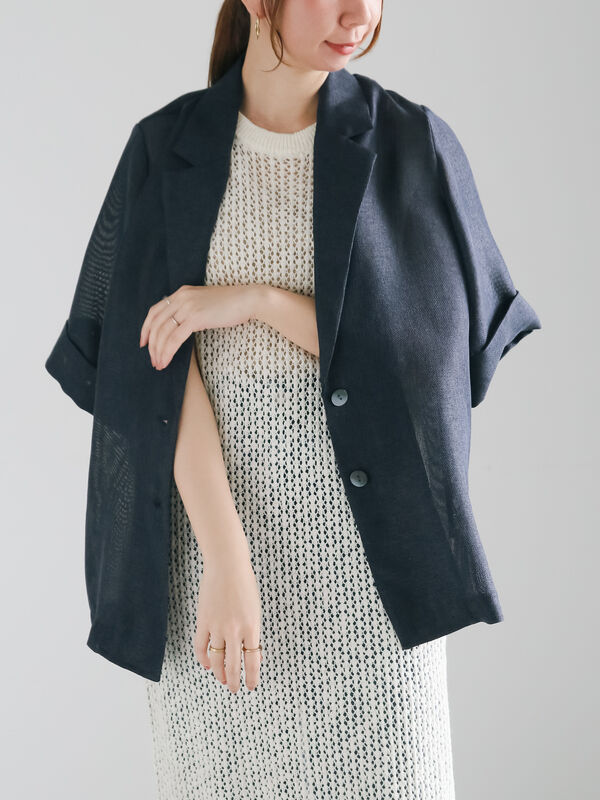 【松井愛莉着用】メッシュハーフスリーブジャケット《2025summer catalog item》（ネイビー）｜Te chichi（テチチ）通販