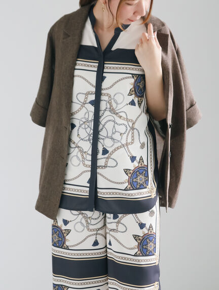 【松井愛莉着用】メッシュハーフスリーブジャケット《2025summer catalog item》（ブラウン/ネイビー）｜Te chichi（テチチ）通販