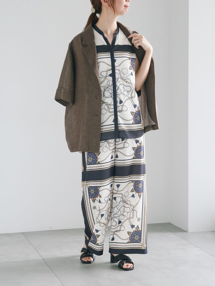 【松井愛莉着用】メッシュハーフスリーブジャケット《2025summer catalog item》（ブラウン/ネイビー）｜Te chichi（テチチ）通販