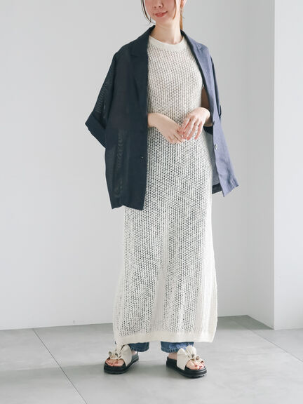【松井愛莉着用】メッシュハーフスリーブジャケット《2025summer catalog item》（ブラウン/ネイビー）｜Te chichi（テチチ）通販