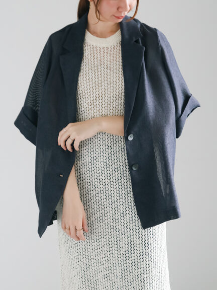 【松井愛莉着用】メッシュハーフスリーブジャケット《2025summer catalog item》（ブラウン/ネイビー）｜Te chichi（テチチ）通販