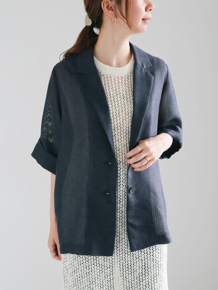 【松井愛莉着用】メッシュハーフスリーブジャケット《2025summer catalog item》（ブラウン/ネイビー）｜Te chichi（テチチ）通販