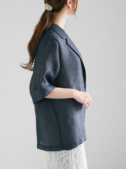 【松井愛莉着用】メッシュハーフスリーブジャケット《2025summer catalog item》（ブラウン/ネイビー）｜Te chichi（テチチ）通販