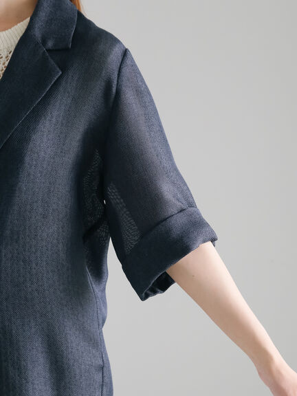 【松井愛莉着用】メッシュハーフスリーブジャケット《2025summer catalog item》（ブラウン/ネイビー）｜Te chichi（テチチ）通販