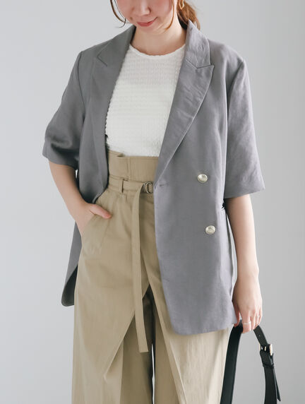 【松井愛莉着用】ハーフスリーブオーバーミドルジャケット《2025summer catalog item》（オフホワイト/グレー/ベージュ）｜Te chichi（テチチ）通販