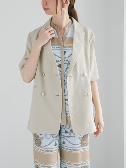 【松井愛莉着用】ハーフスリーブオーバーミドルジャケット《2025summer catalog item》（オフホワイト/グレー/ベージュ）｜Te chichi（テチチ）通販
