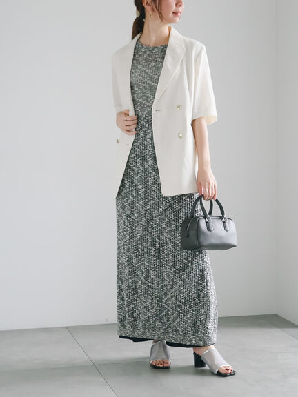 【松井愛莉着用】ハーフスリーブオーバーミドルジャケット《2025summer catalog item》（オフホワイト/グレー/ベージュ）｜Te chichi（テチチ）通販
