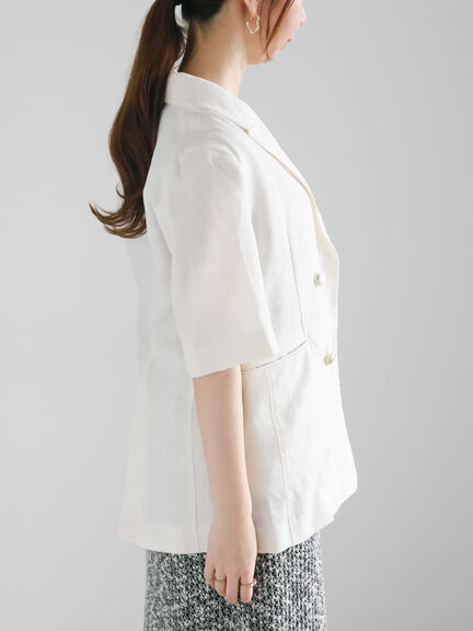 【松井愛莉着用】ハーフスリーブオーバーミドルジャケット《2025summer catalog item》（オフホワイト/グレー/ベージュ）｜Te chichi（テチチ）通販