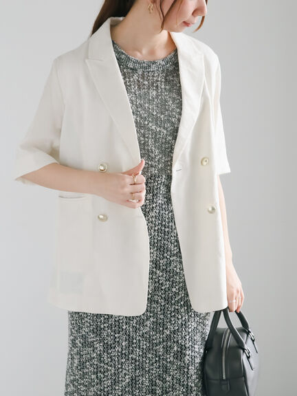 【松井愛莉着用】ハーフスリーブオーバーミドルジャケット《2025summer catalog item》（オフホワイト/グレー/ベージュ）｜Te chichi（テチチ）通販