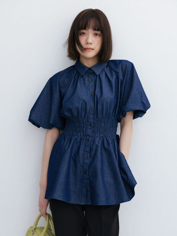 【松井愛莉着用】バルーンスリーブシャツチュニック（オフホワイト/ブルー/ネイビー）｜Te chichi（テチチ）通販