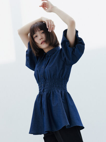 【松井愛莉着用】バルーンスリーブシャツチュニック（オフホワイト/ブルー/ネイビー）｜Te chichi（テチチ）通販