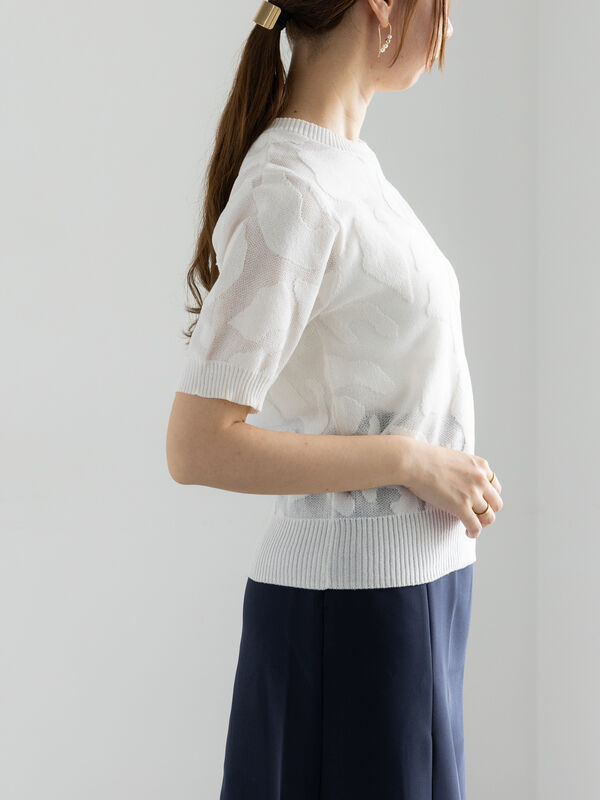 dimmoire ディムモアール ニット×シアートップス【white