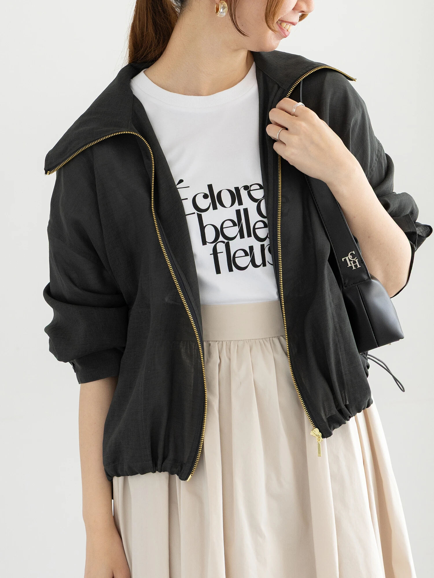 20SS♡ANAYI トリアセテートポンチドルマンブルゾン38 ノーカラー 上品 20SS♡ANAYI トリアセテートポンチドルマンブルゾン38 ノー