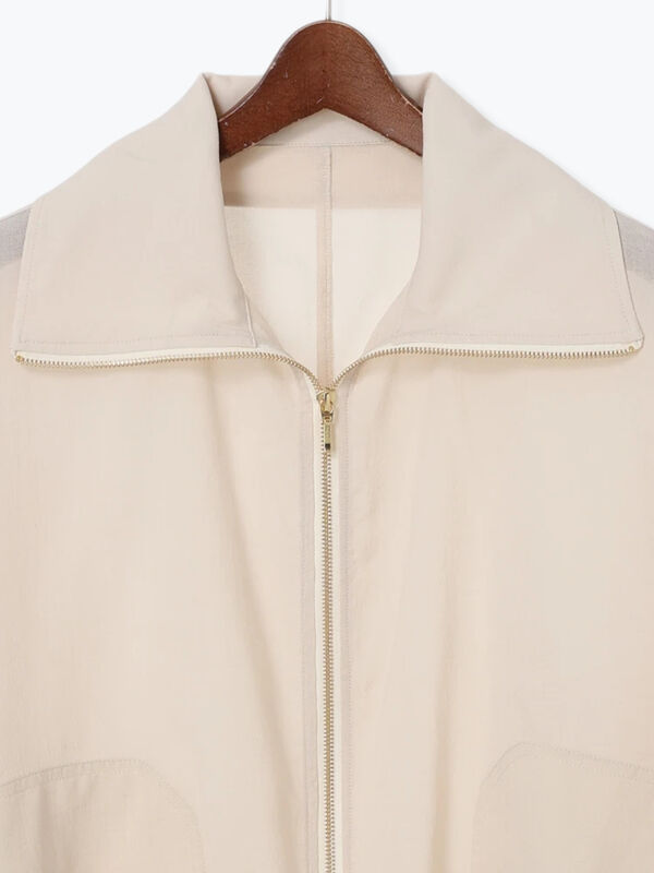 セール】 シアースタンドカラーブルゾン（チャコールグレー/ベージュ