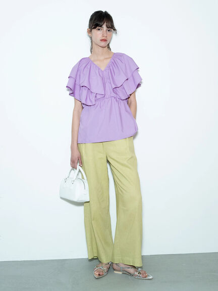 ラッフルフリルブラウス《2025summer catalog item》（オフホワイト/ブラック/パープル）｜Te chichi（テチチ）通販