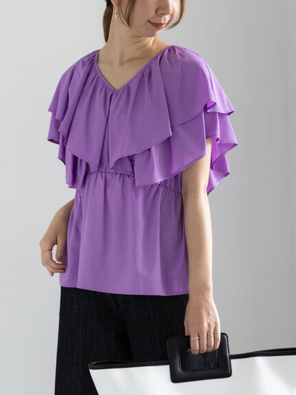 ラッフルフリルブラウス《2025summer catalog item》（オフホワイト/ブラック/パープル）｜Te chichi（テチチ）通販