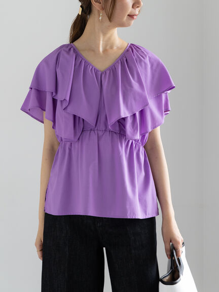 ラッフルフリルブラウス《2025summer catalog item》（オフホワイト/ブラック/パープル）｜Te chichi（テチチ）通販