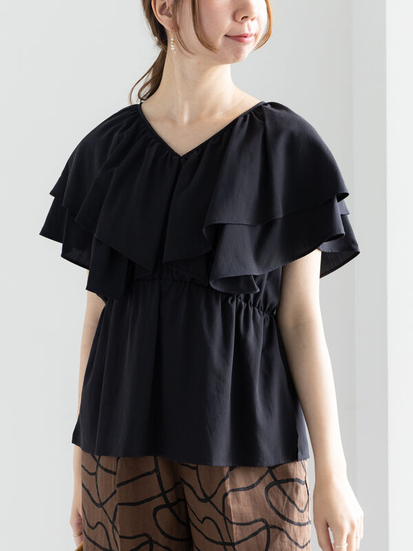 Liten レイヤードフリルブラウス(Black)