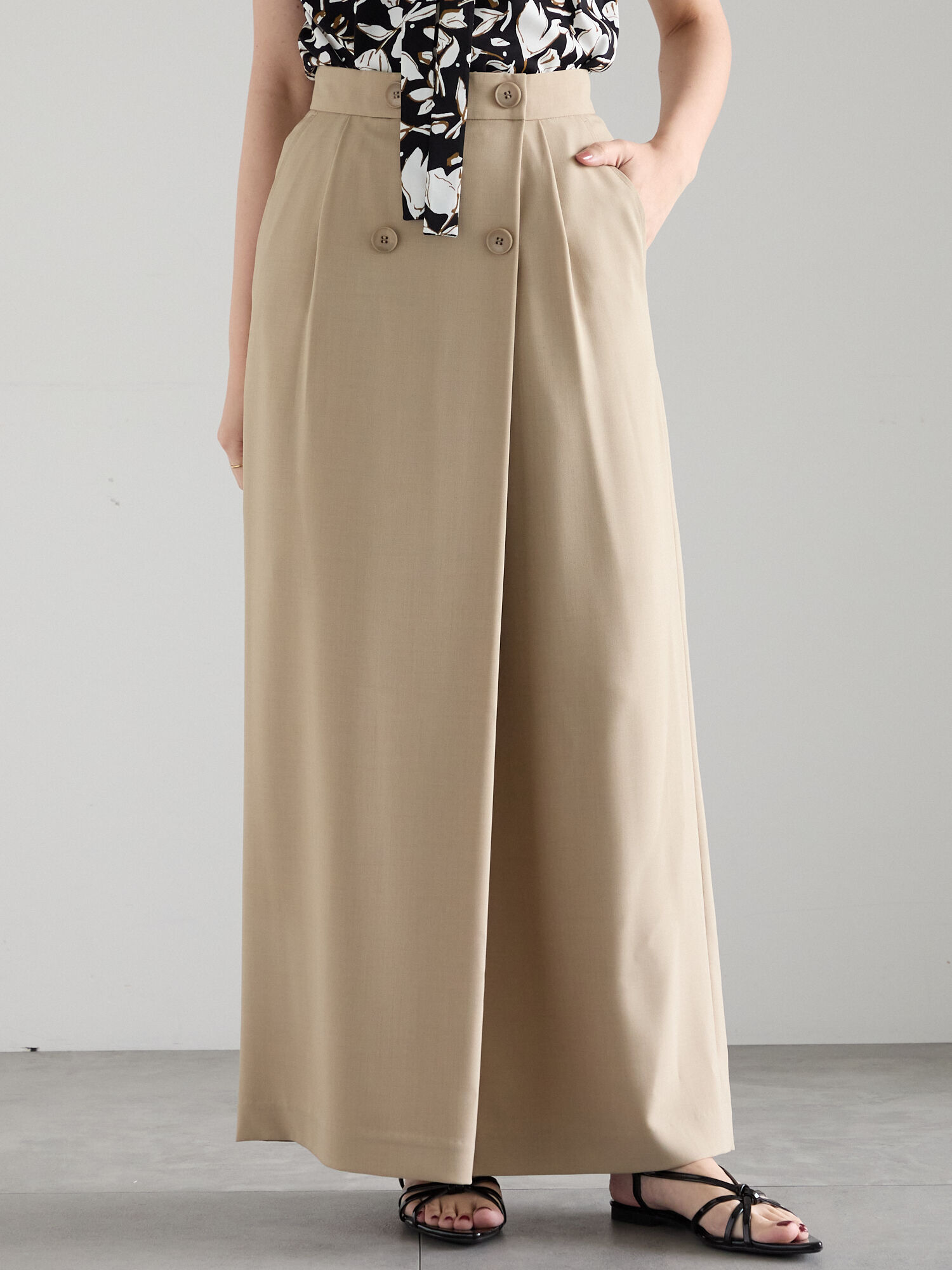 セール】 ダブルボタンタックワイドパンツ（セットアップ可